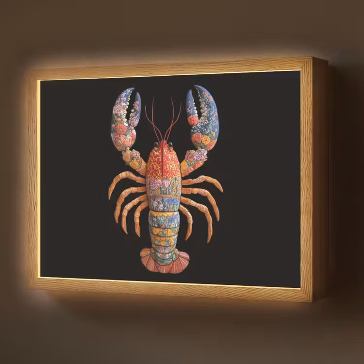 Lightbox - Wandlamp - Kreeft - Borduur - Kleurrijk - Bloemen — 1