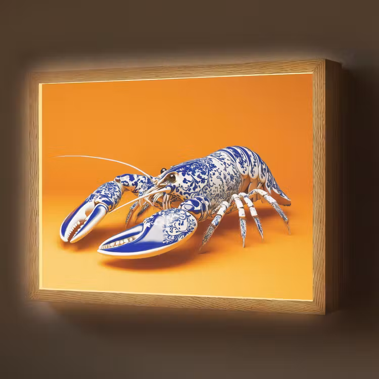 Lightbox - Wandlamp - Kreeft - Delftsblauw - Schild - Stoer - Oranje — 1