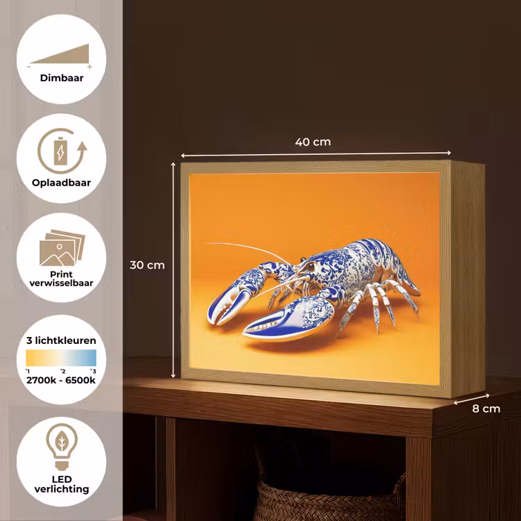 Lightbox - Wandlamp - Kreeft - Delftsblauw - Schild - Stoer - Oranje — 10