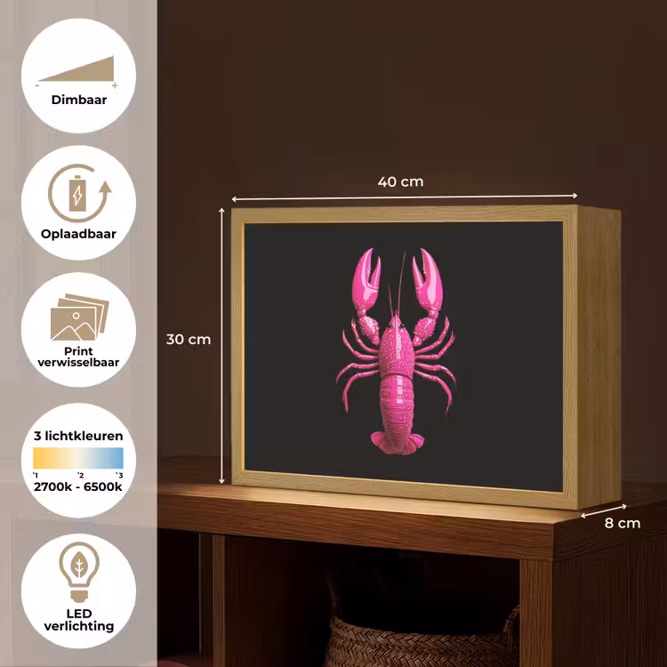 Lightbox - Wandlamp - Kreeft - Felroze - Stippen - Opvallend — 10