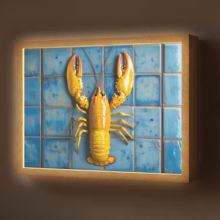 Lightbox - Wandlamp - Kreeft - Geel - Blauw - Tegels — 1