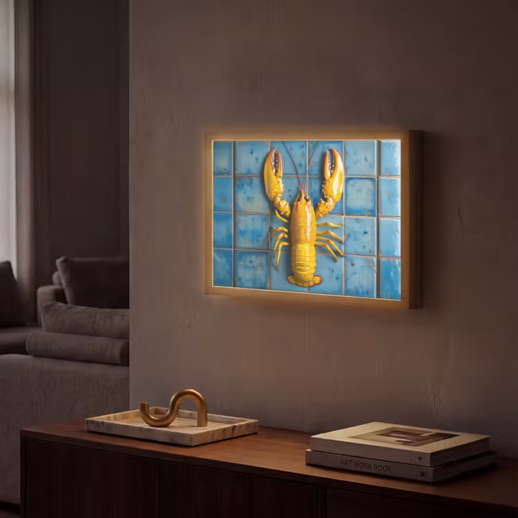 Lightbox - Wandlamp - Kreeft - Geel - Blauw - Tegels — 2