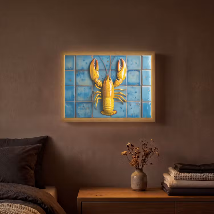 Lightbox - Wandlamp - Kreeft - Geel - Blauw - Tegels — 3