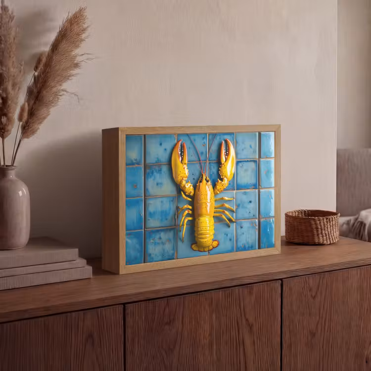 Lightbox - Wandlamp - Kreeft - Geel - Blauw - Tegels — 4