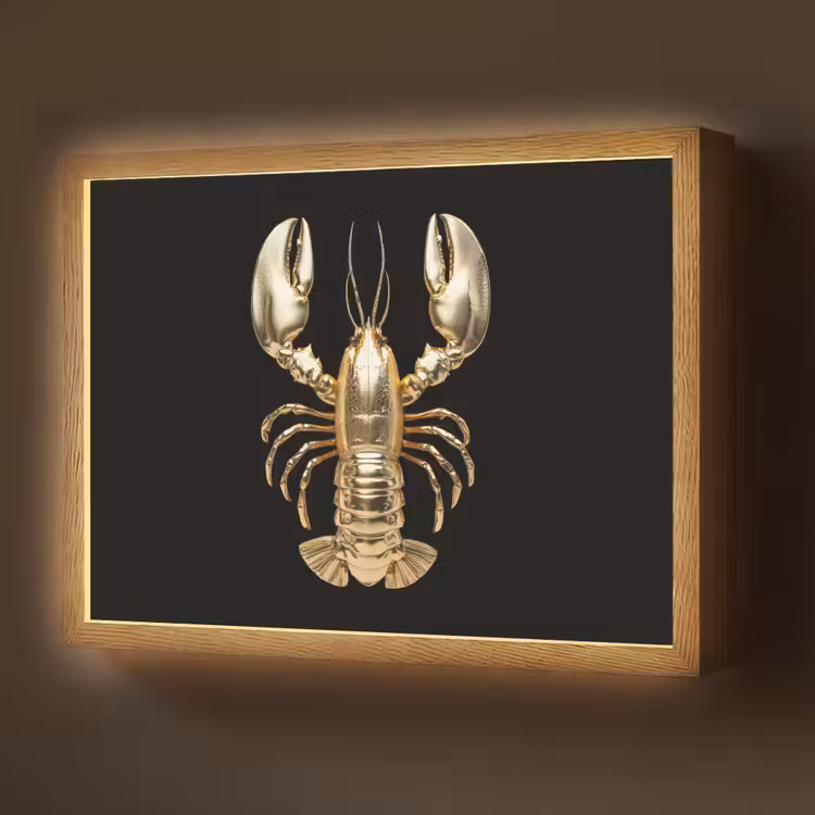 Lightbox - Wandlamp - Kreeft - Goud - Textuur - Zwart — 1