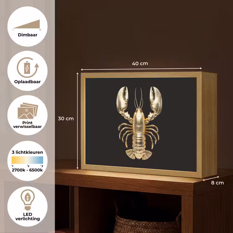 Lightbox - Wandlamp - Kreeft - Goud - Textuur - Zwart — 10