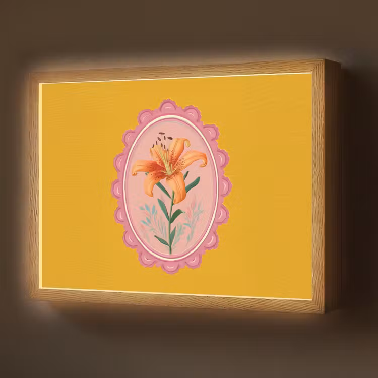 Lightbox - Wandlamp - Lelie - Oranje - Lijst - Ovaal — 1