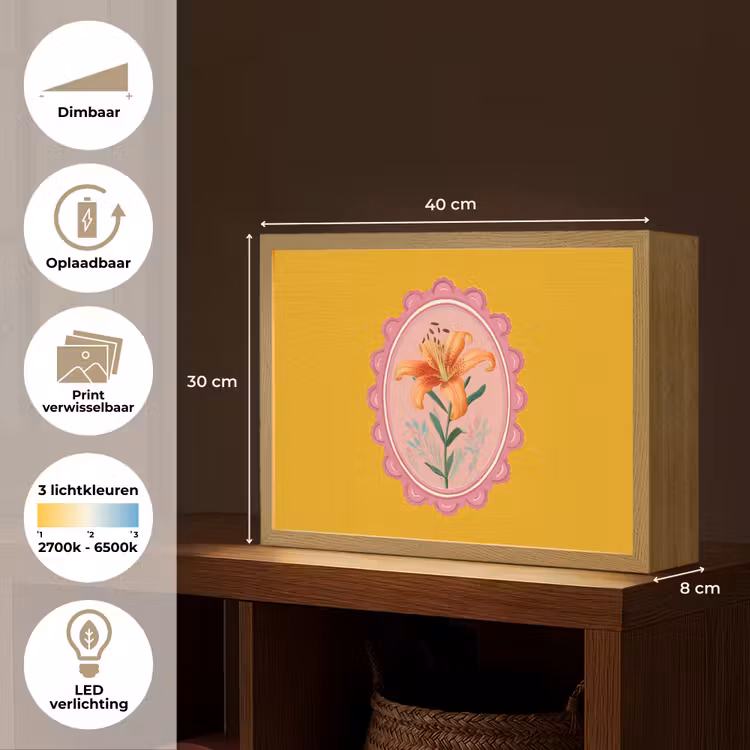 Lightbox - Wandlamp - Lelie - Oranje - Lijst - Ovaal — 10