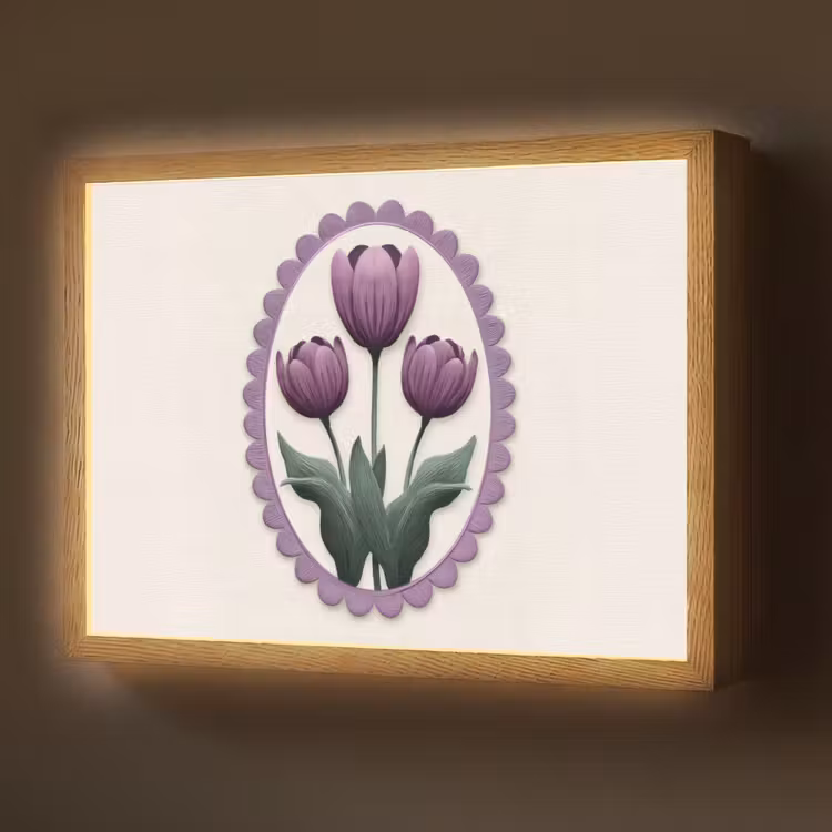 Lightbox - Wandlamp - Tulpen - Paars - Lijst - Bladeren — 1
