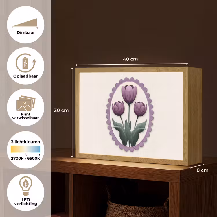 Lightbox - Wandlamp - Tulpen - Paars - Lijst - Bladeren — 10