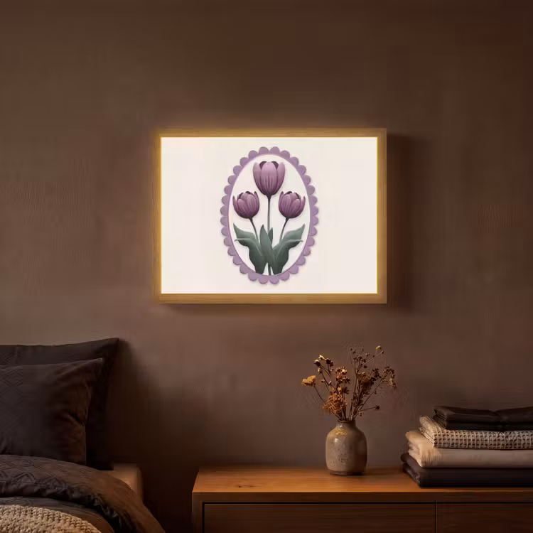 Lightbox - Wandlamp - Tulpen - Paars - Lijst - Bladeren — 3