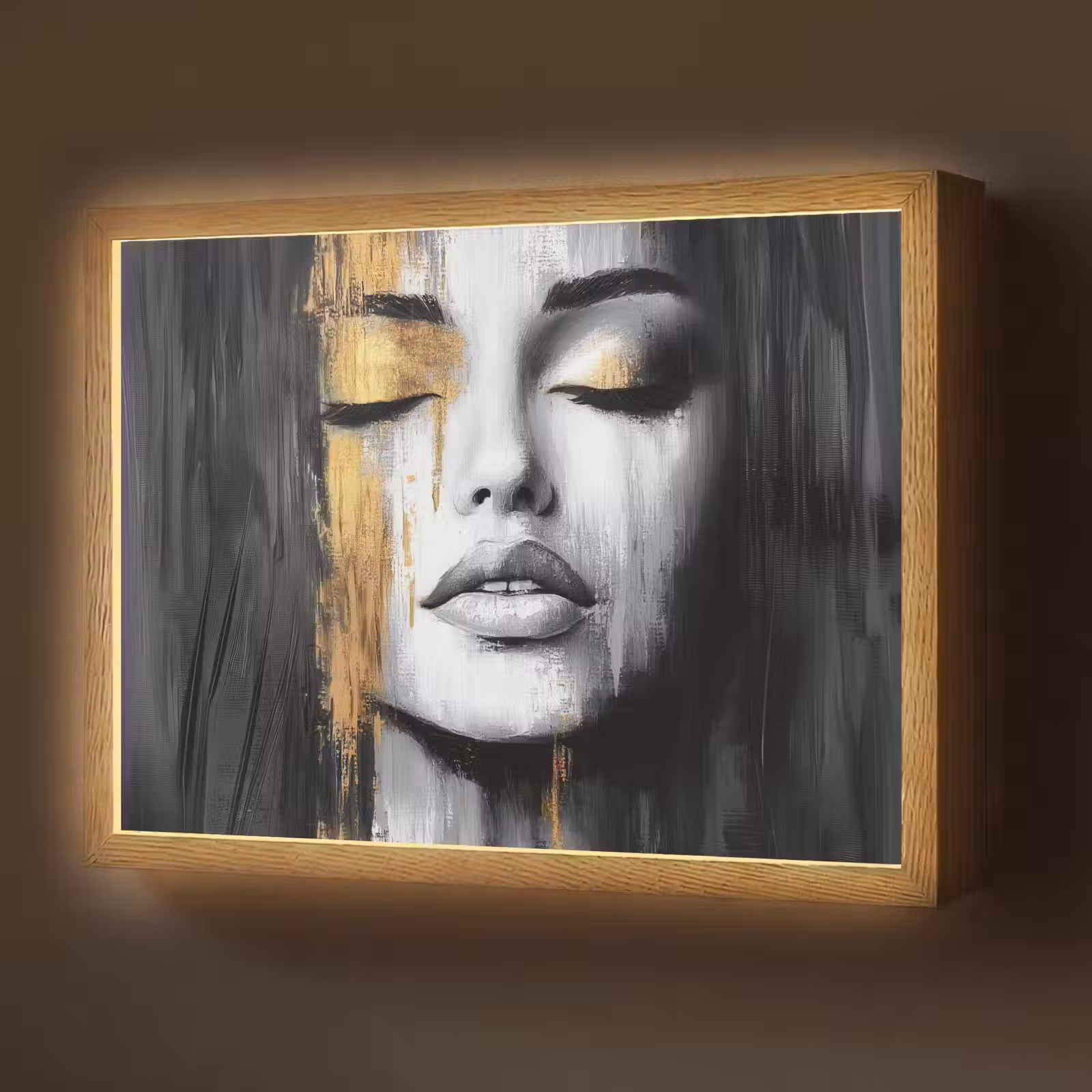 Lightbox - Wandlamp - Gezicht - Vrouw - Penseelstreken - Abstract — 1