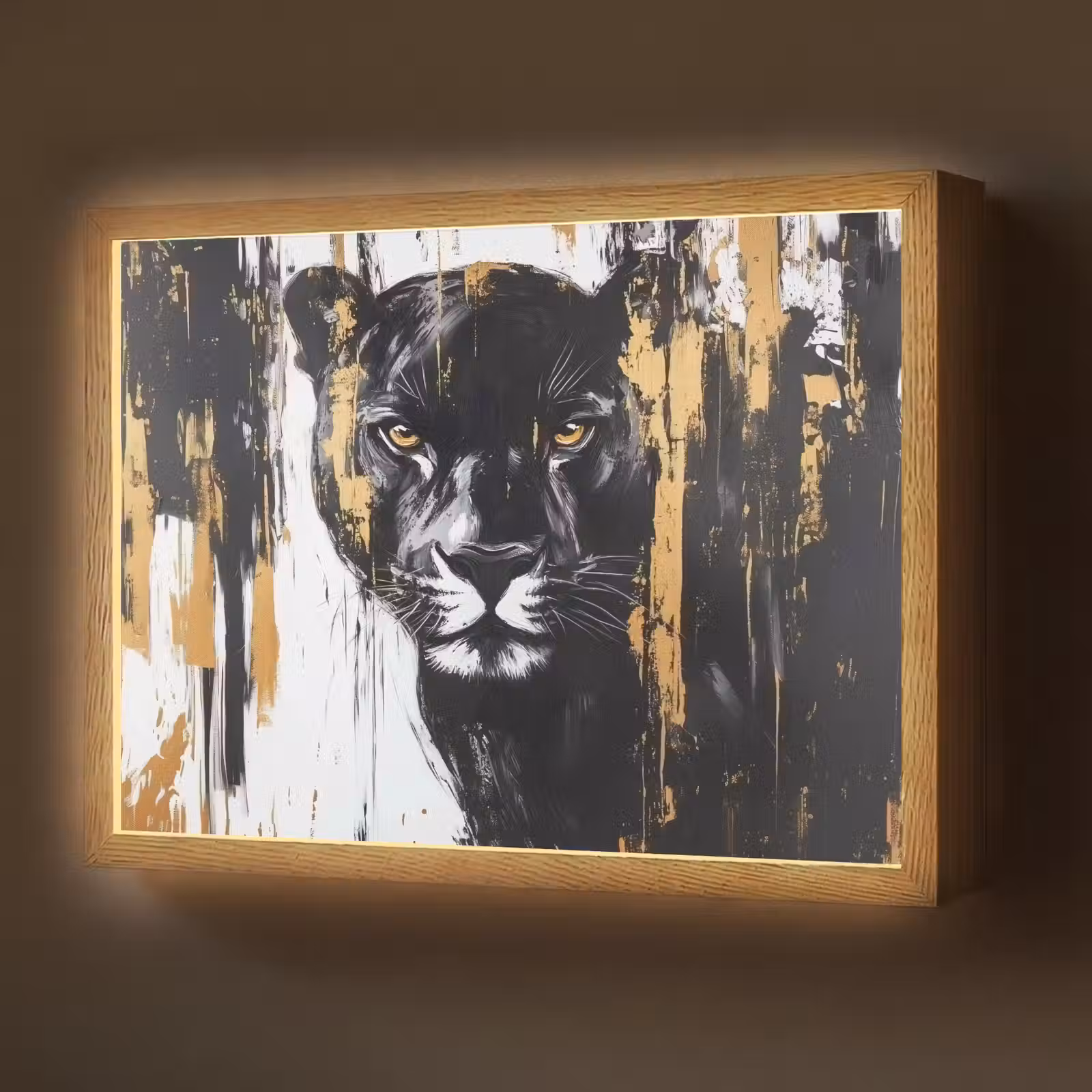 Lightbox - Wandlamp - Panter - Zwart - Abstract - Verfstreken — 1