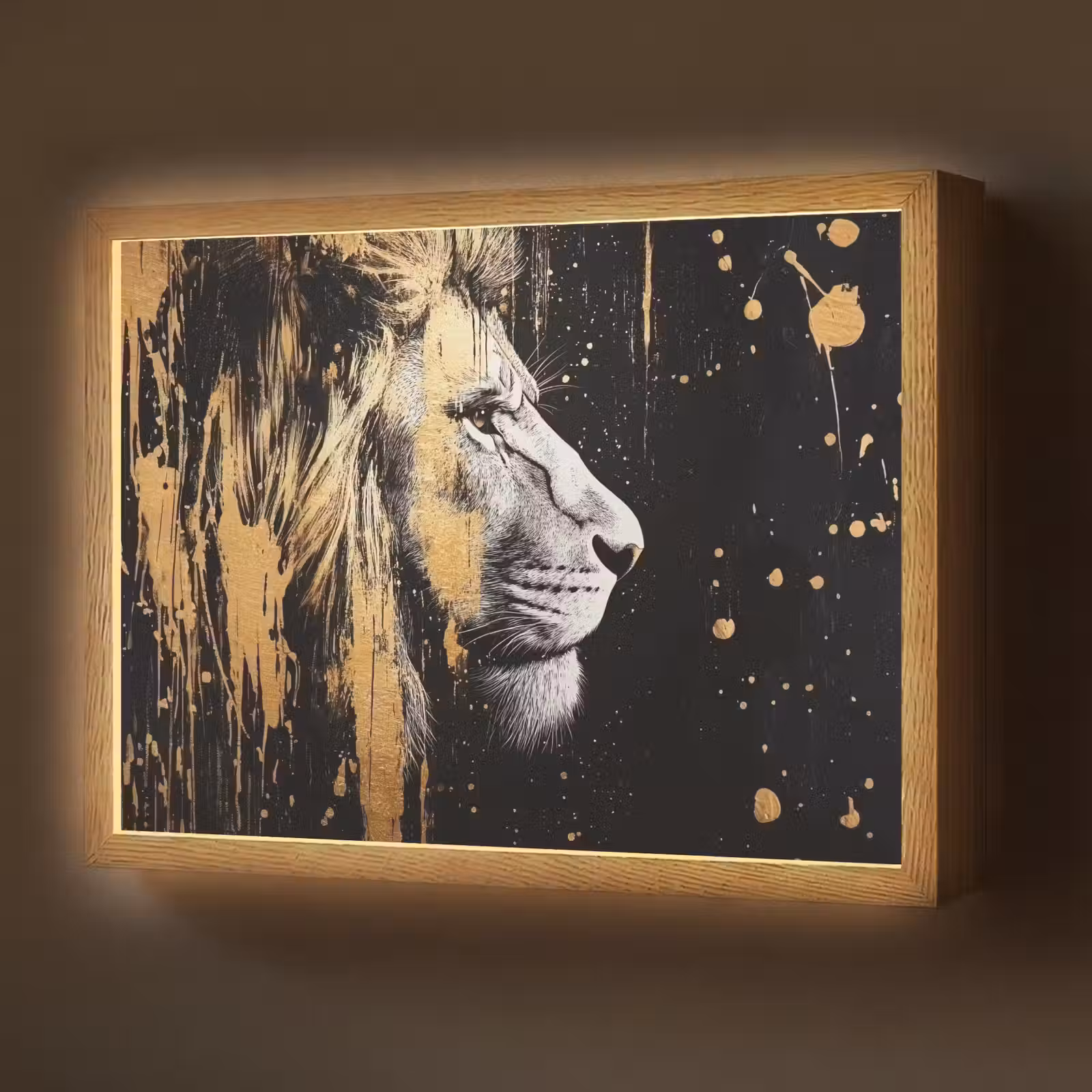 Lightbox - Wandlamp - Portret - Leeuw - Abstract - Goud — 1