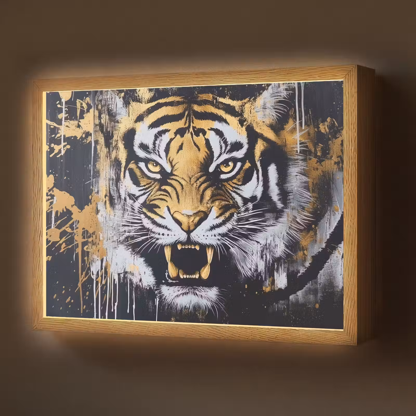 Lightbox - Wandlamp - Tijger - Verfspatten - Goud — 1