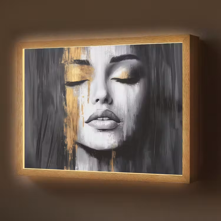 Lightbox - Wandlamp - Gezicht - Vrouw - Penseelstreken - Abstract — 1