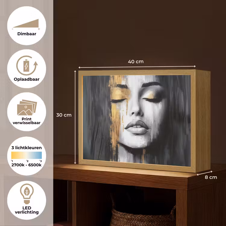 Lightbox - Wandlamp - Gezicht - Vrouw - Penseelstreken - Abstract — 10