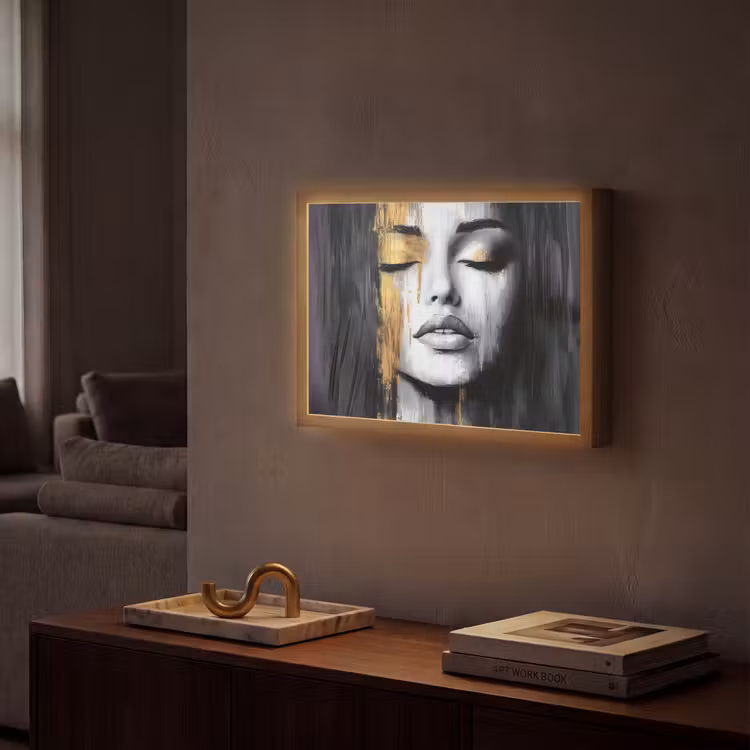 Lightbox - Wandlamp - Gezicht - Vrouw - Penseelstreken - Abstract — 2
