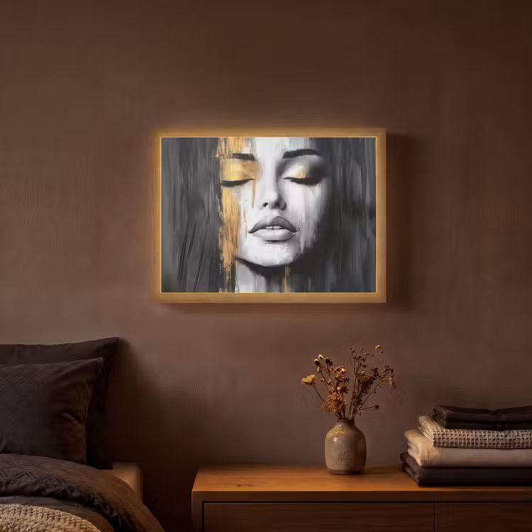 Lightbox - Wandlamp - Gezicht - Vrouw - Penseelstreken - Abstract — 3