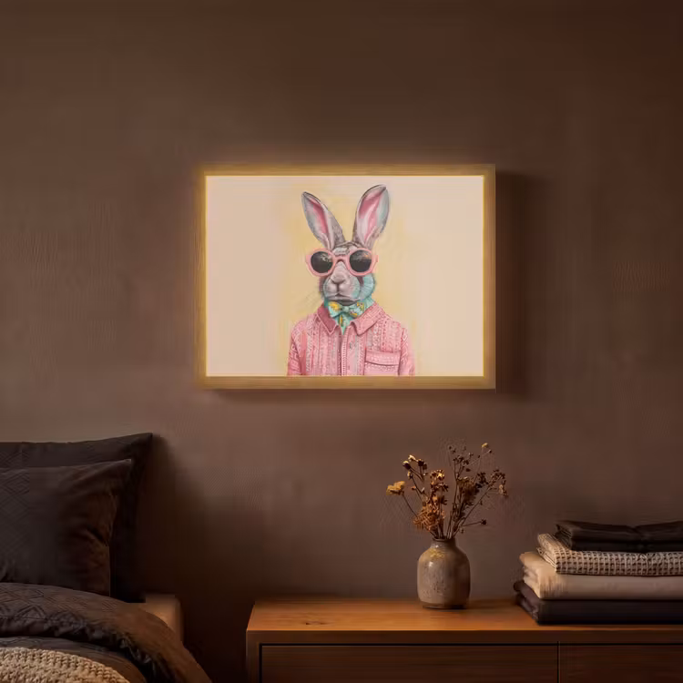 Lightbox - Wandlamp - Grijs - Konijn - Blouse - Strik — 3