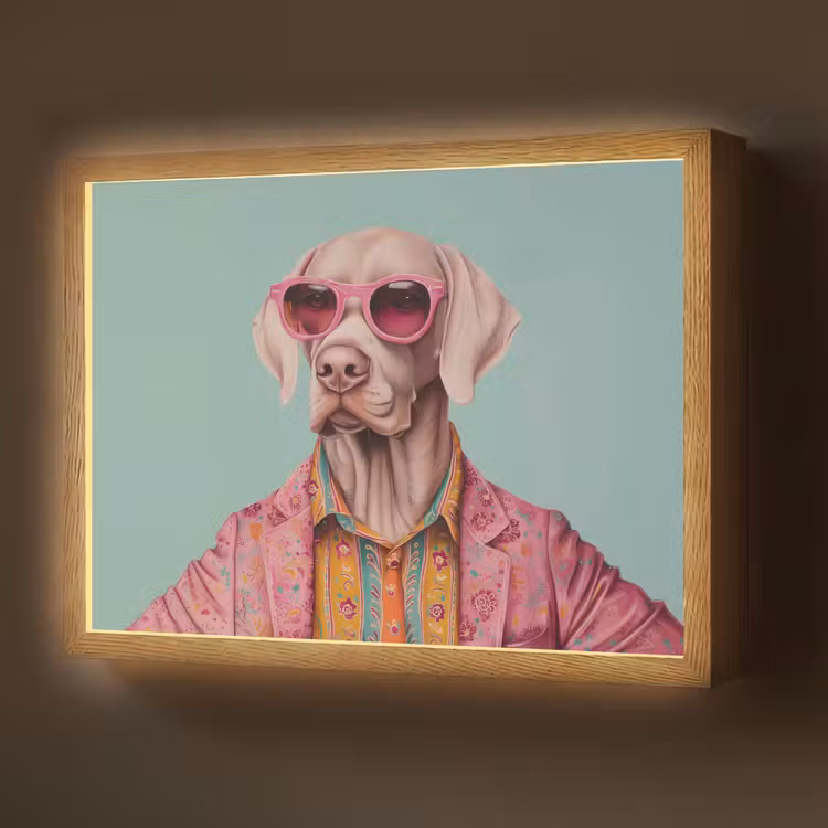 Lightbox - Wandlamp - Hond - Overhemd - Bloemen - Bril — 1