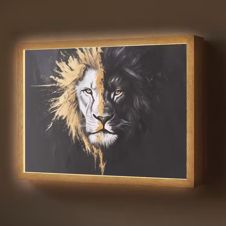 Lightbox - Wandlamp - Leeuw - Gesplitst - Zwart - Lijn — 1