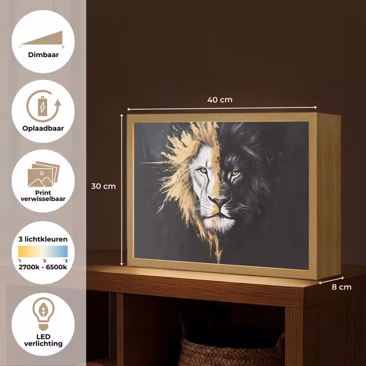 Lightbox - Wandlamp - Leeuw - Gesplitst - Zwart - Lijn — 10