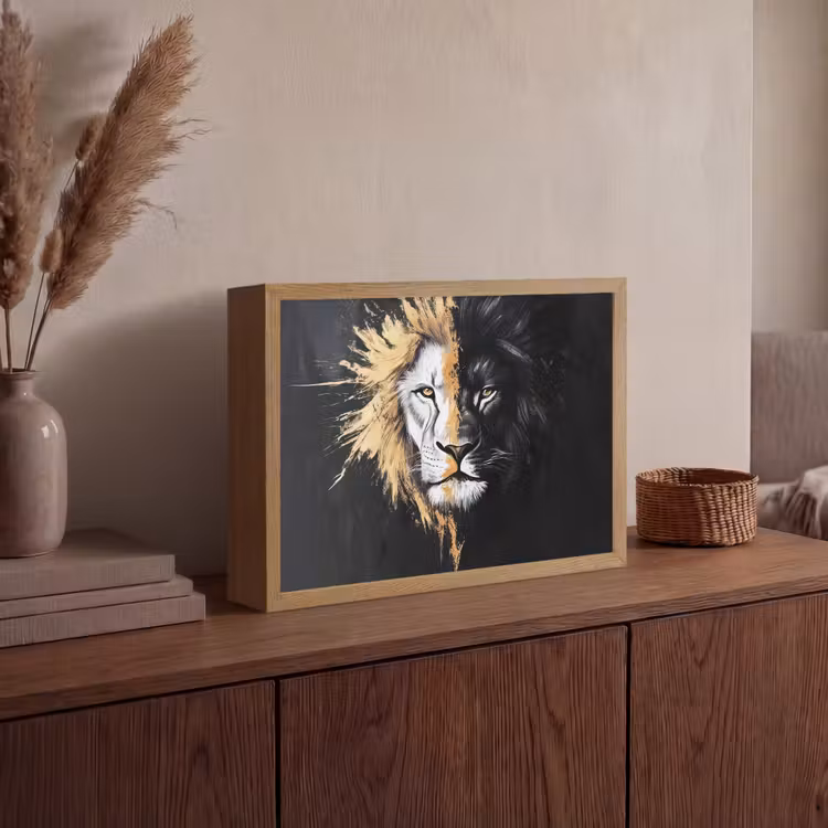Lightbox - Wandlamp - Leeuw - Gesplitst - Zwart - Lijn — 4