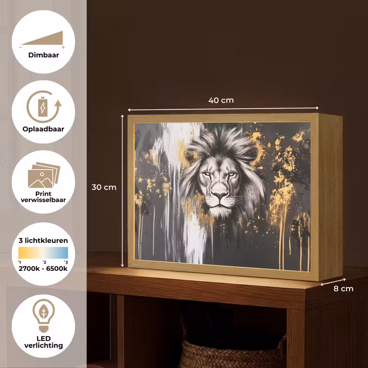 Lightbox - Wandlamp - Leeuw - Portret - Verfspatten - Grijs — 10