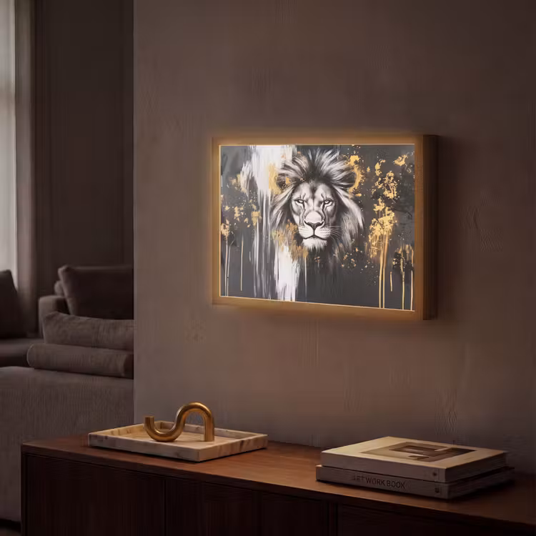 Lightbox - Wandlamp - Leeuw - Portret - Verfspatten - Grijs — 2