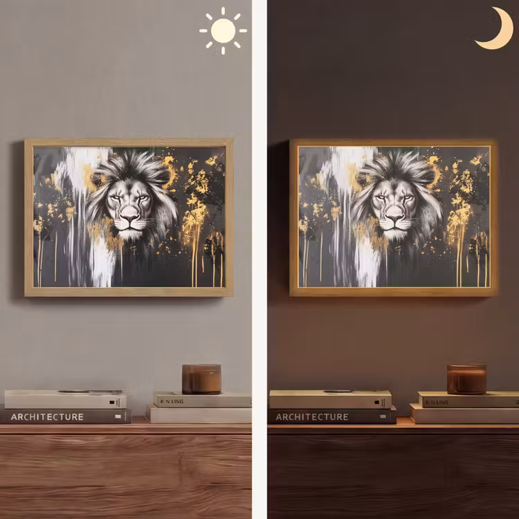 Lightbox - Wandlamp - Leeuw - Portret - Verfspatten - Grijs — 6