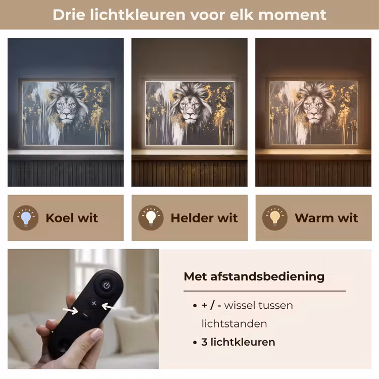 Lightbox - Wandlamp - Leeuw - Portret - Verfspatten - Grijs — 8