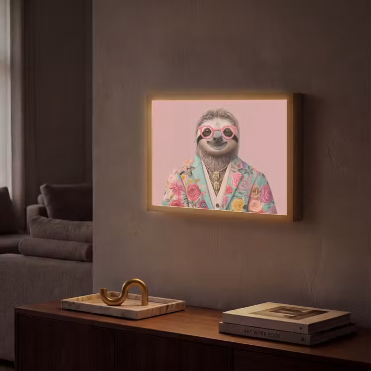 Lightbox - Wandlamp - Luiaard - Bloemenprint - Bril - Roze — 2