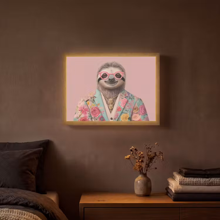Lightbox - Wandlamp - Luiaard - Bloemenprint - Bril - Roze — 3