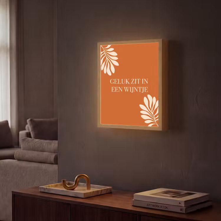 Lightbox - Wandlamp - Oranje - Wijntje - Quote — 2