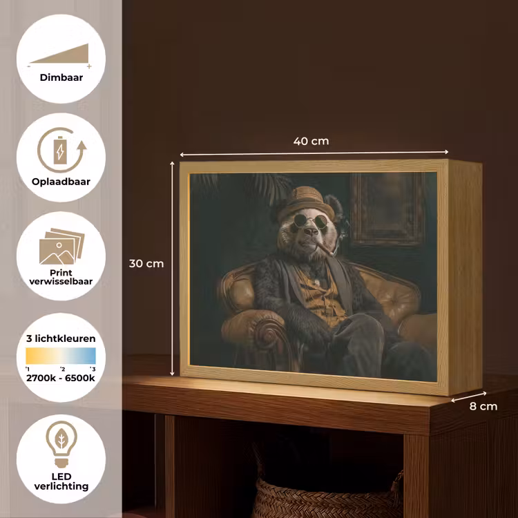 Lightbox - Wandlamp - Panda - Hoed - Bril - Pak — 10