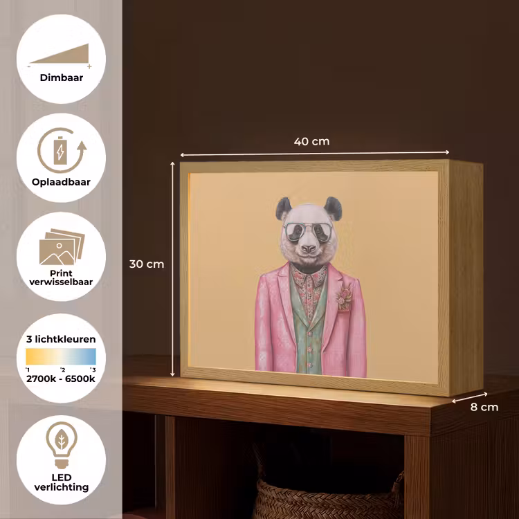 Lightbox - Wandlamp - Panda - Pak - Zonnebril - Blauw — 10