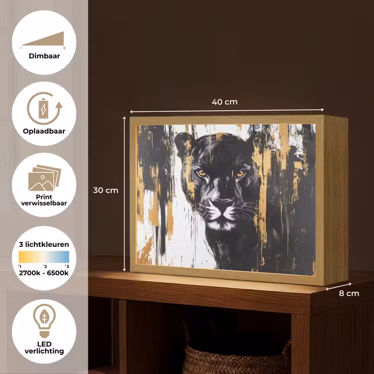 Lightbox - Wandlamp - Panter - Zwart - Abstract - Verfstreken — 10