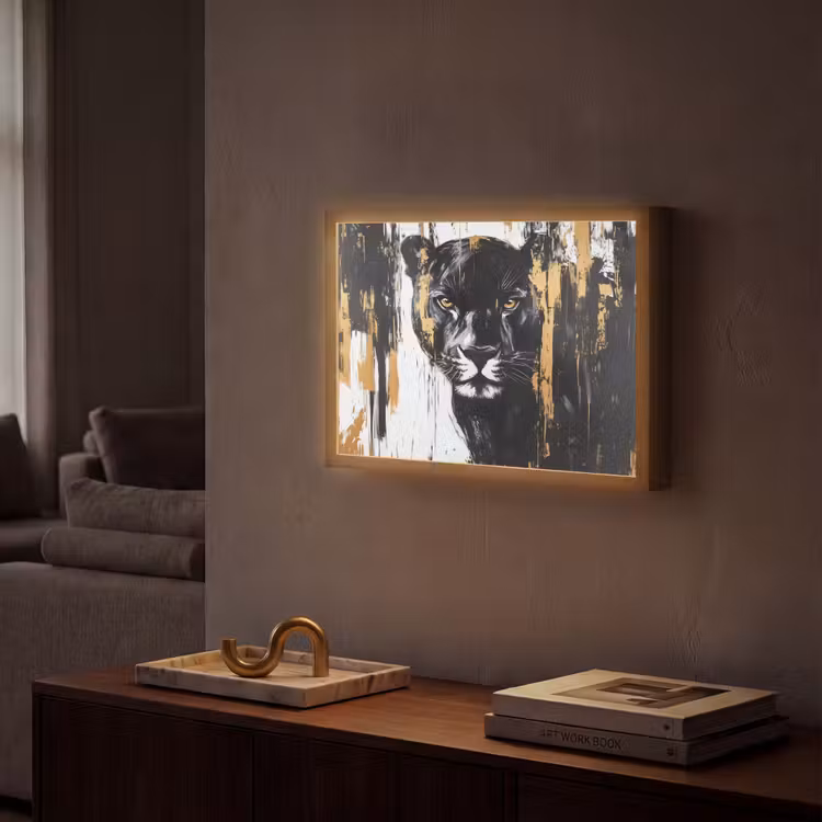 Lightbox - Wandlamp - Panter - Zwart - Abstract - Verfstreken — 2