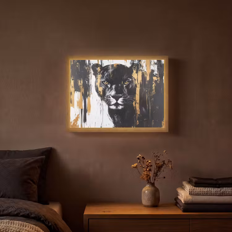 Lightbox - Wandlamp - Panter - Zwart - Abstract - Verfstreken — 3