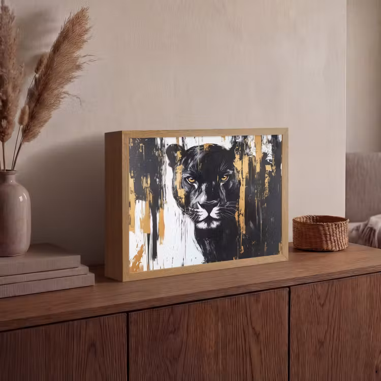 Lightbox - Wandlamp - Panter - Zwart - Abstract - Verfstreken — 4