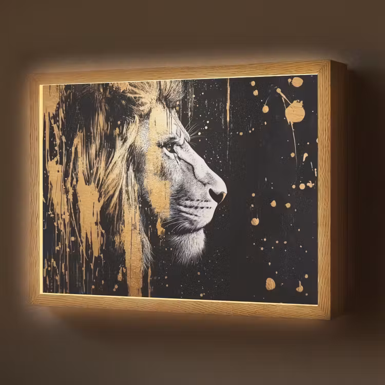 Lightbox - Wandlamp - Portret - Leeuw - Abstract - Goud — 1