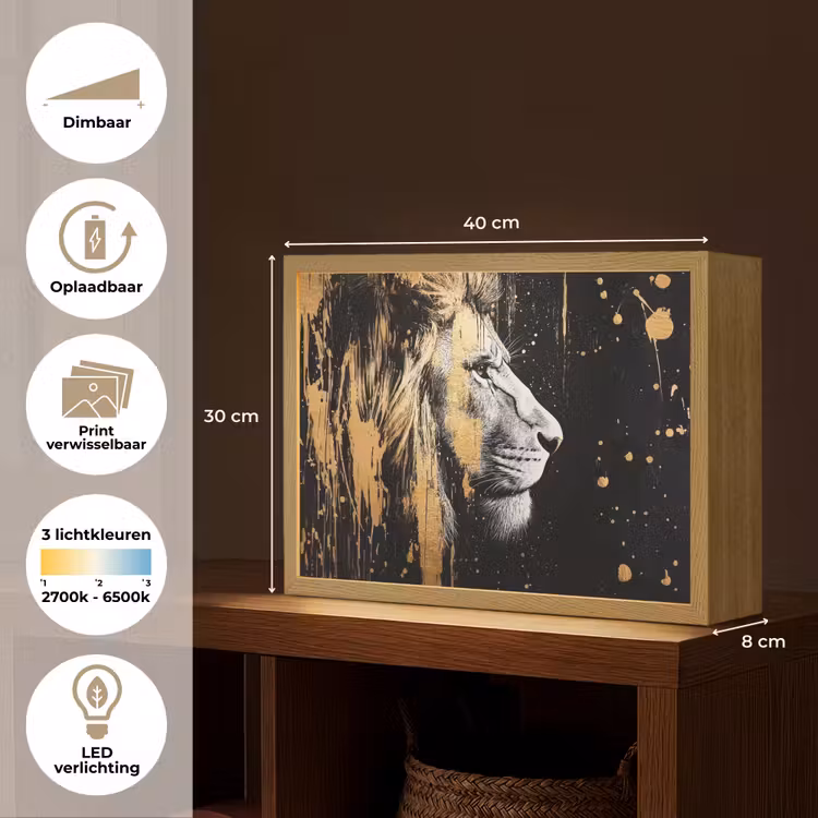 Lightbox - Wandlamp - Portret - Leeuw - Abstract - Goud — 10