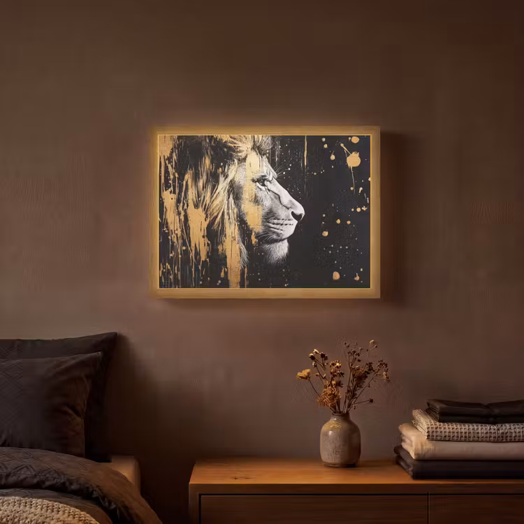 Lightbox - Wandlamp - Portret - Leeuw - Abstract - Goud — 3