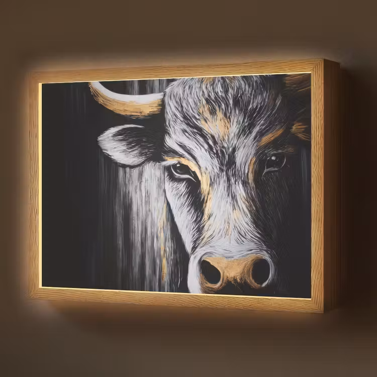Lightbox - Wandlamp - Stier - Hoorns - Snuit - Goud — 1