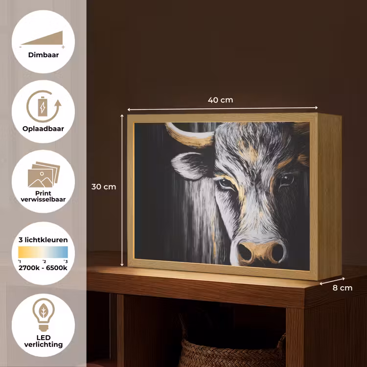 Lightbox - Wandlamp - Stier - Hoorns - Snuit - Goud — 10