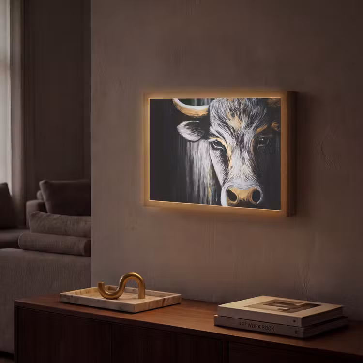 Lightbox - Wandlamp - Stier - Hoorns - Snuit - Goud — 2