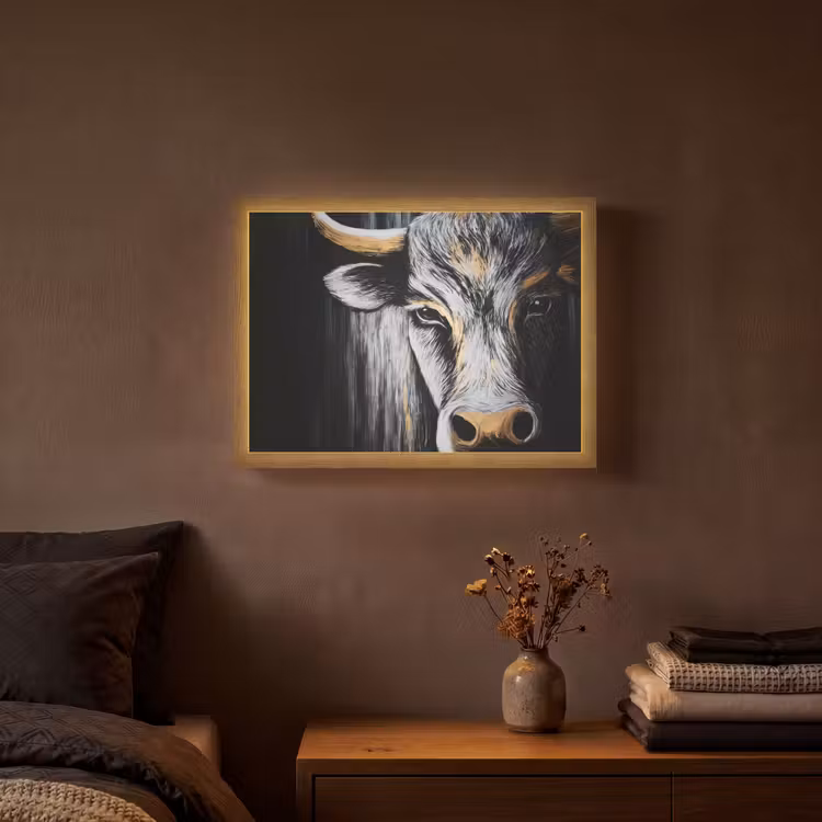 Lightbox - Wandlamp - Stier - Hoorns - Snuit - Goud — 3