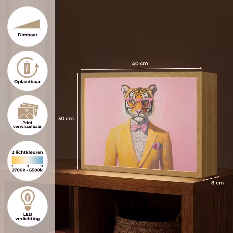 Lightbox - Wandlamp - Tijger - Bril - Geel - Jasje — 10