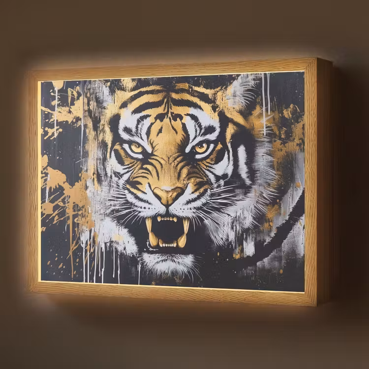 Lightbox - Wandlamp - Tijger - Verfspatten - Goud — 1